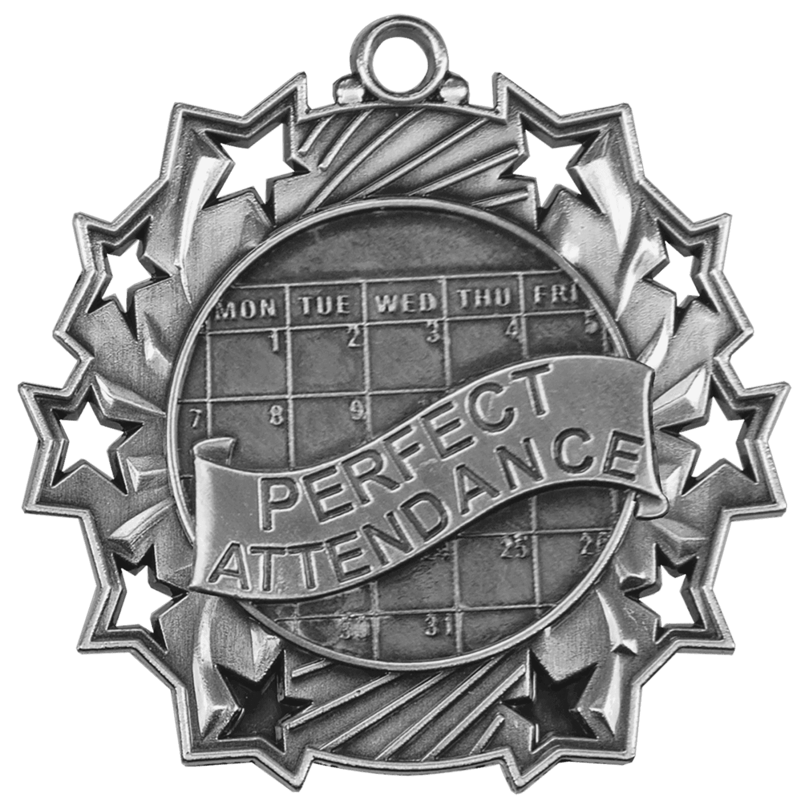 Perfect Attendance Ten Star Medal-Silver