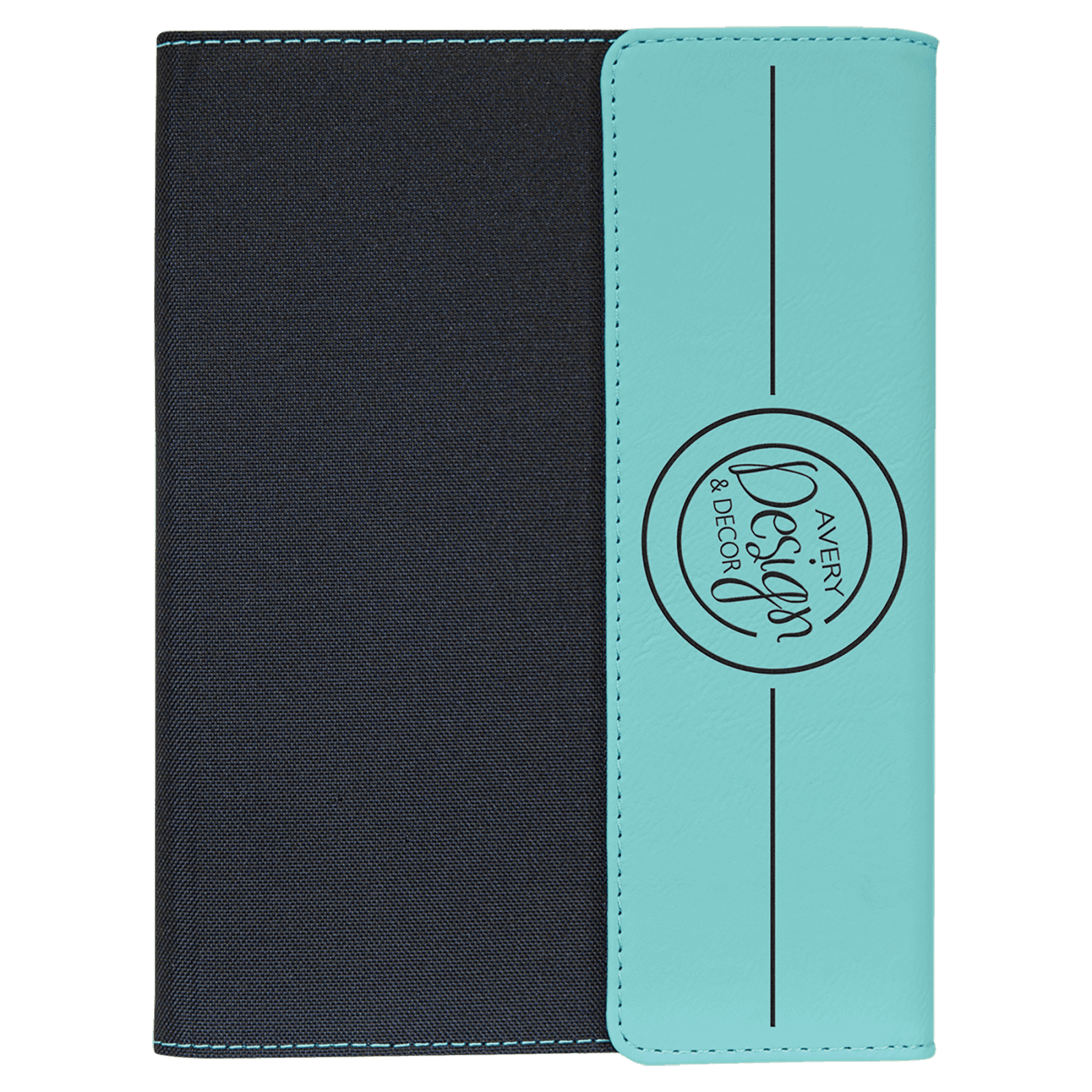Teal Lasered Leatherette with Black Canvas 7x9 Portfolio
