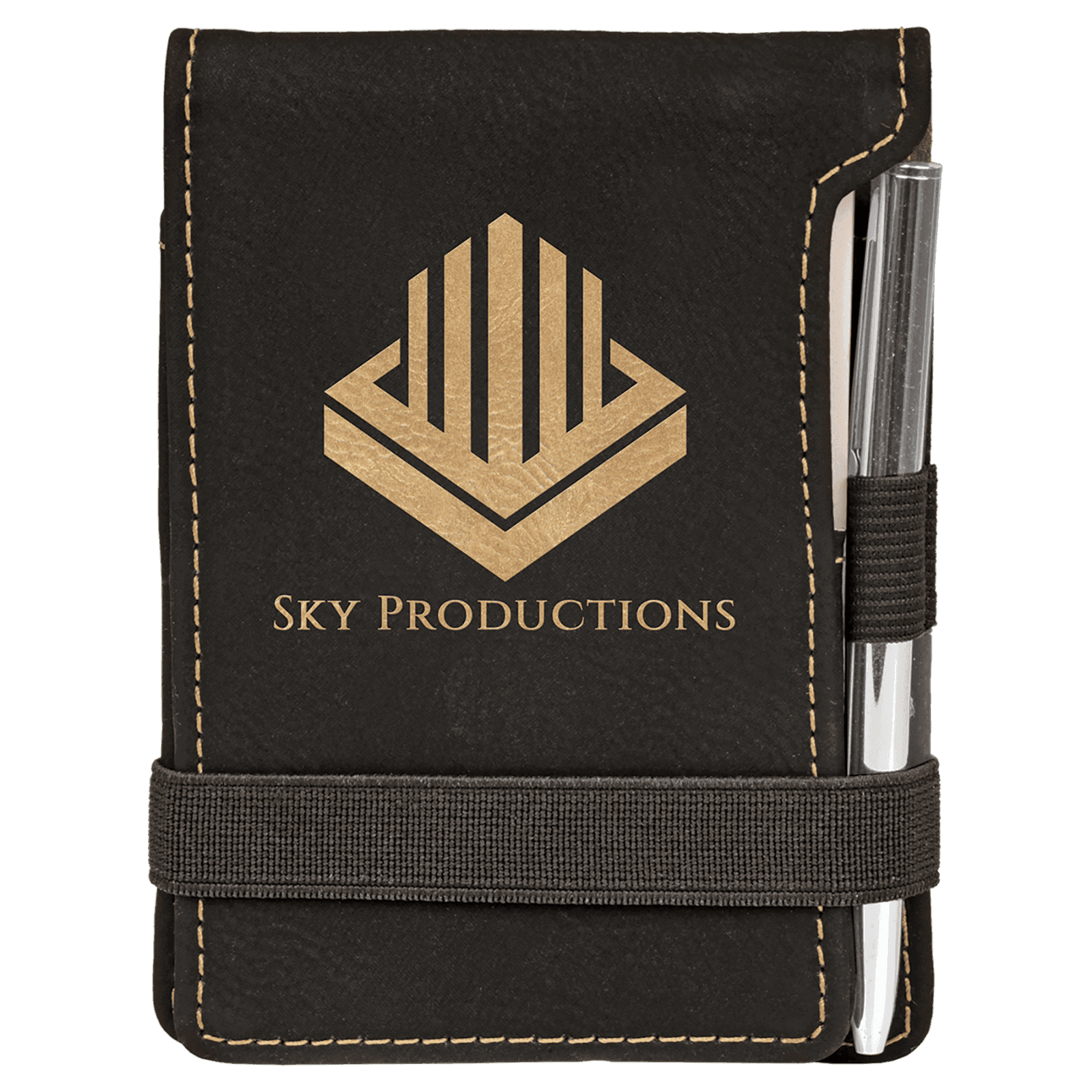 Black/Gold Leatherette Mini Notepad with Pen