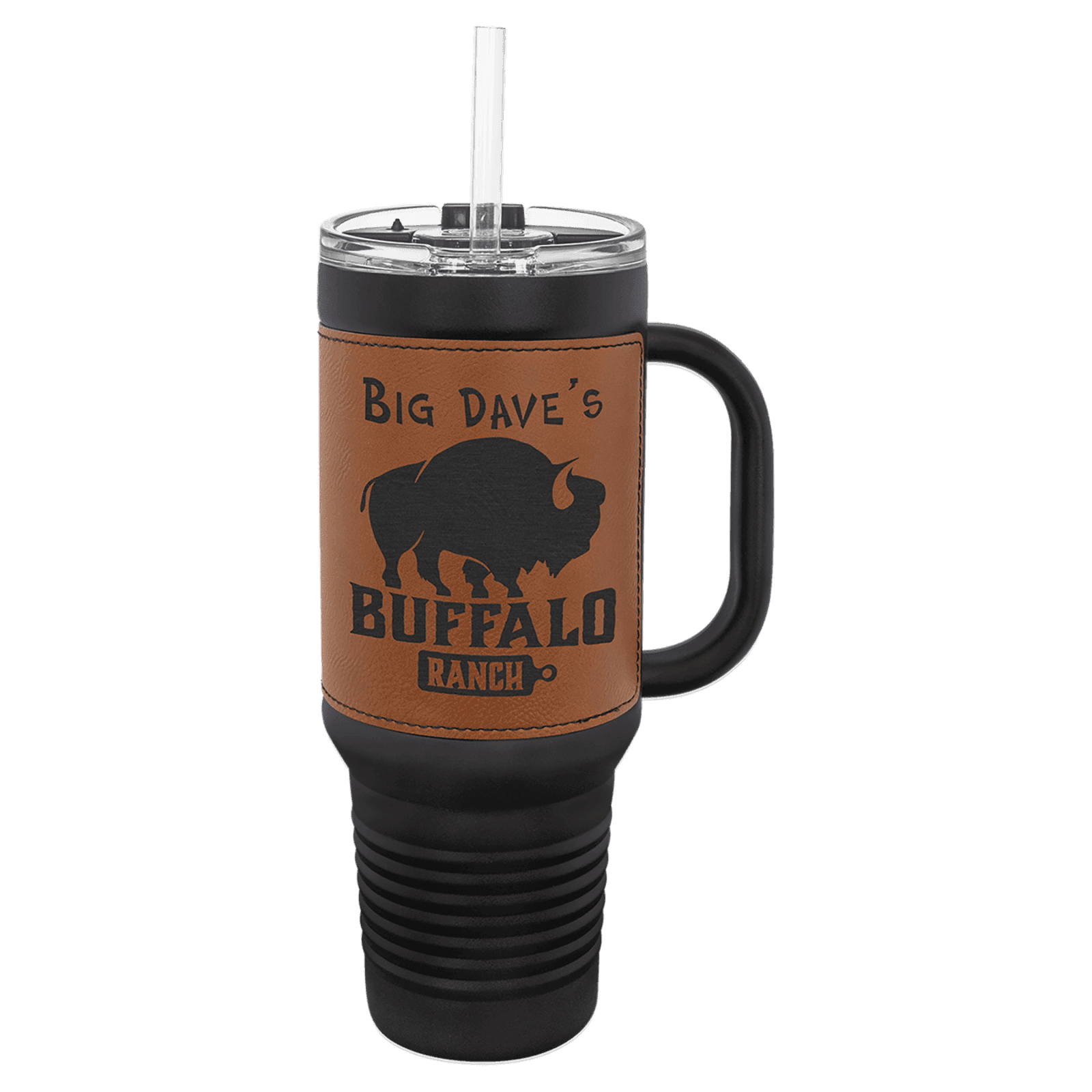 Polar Camel Black with Rawhide Leatherette 40 oz. Travel Mug with Straw