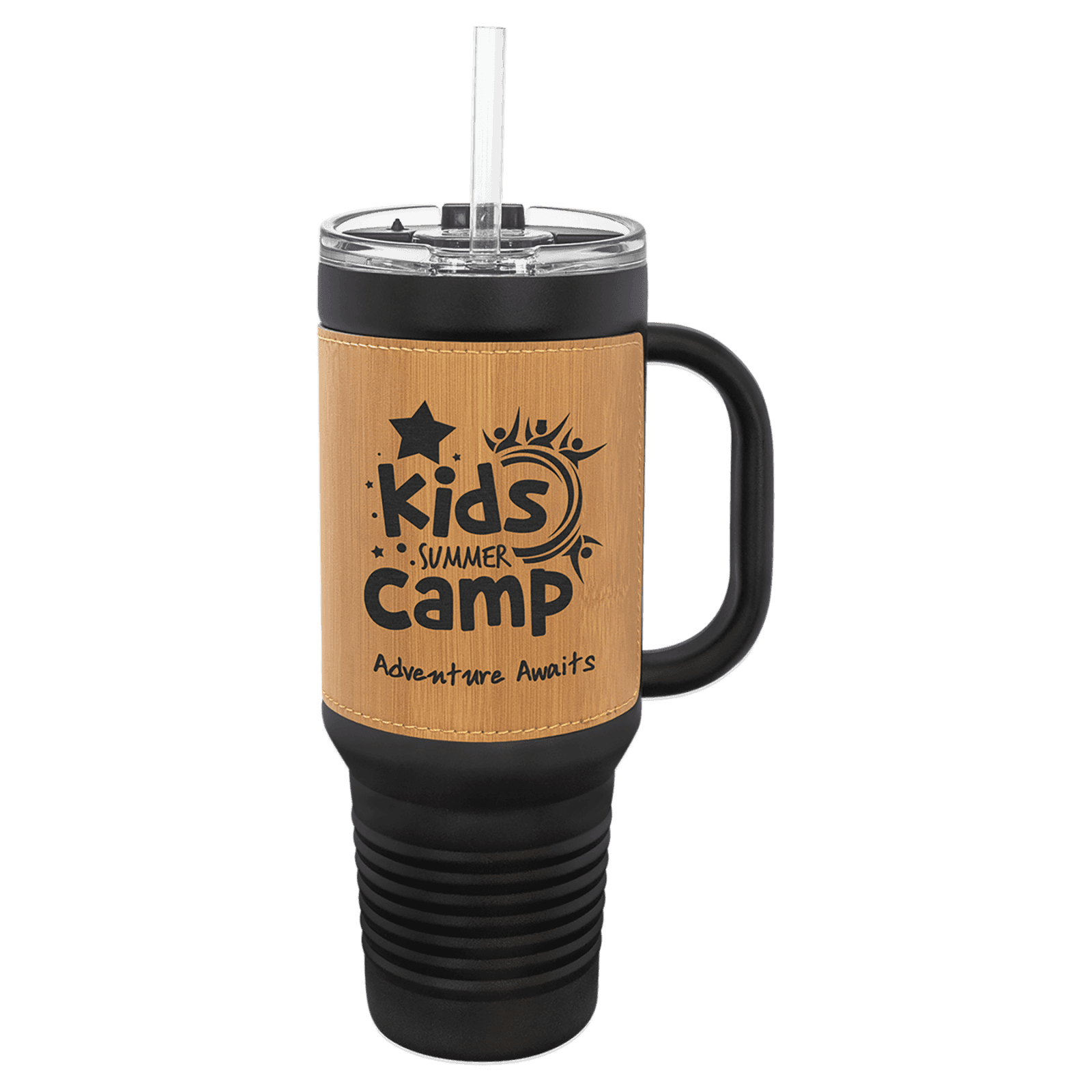 Polar Camel Black with Teal Leatherette 40 oz. Travel Mug with Straw