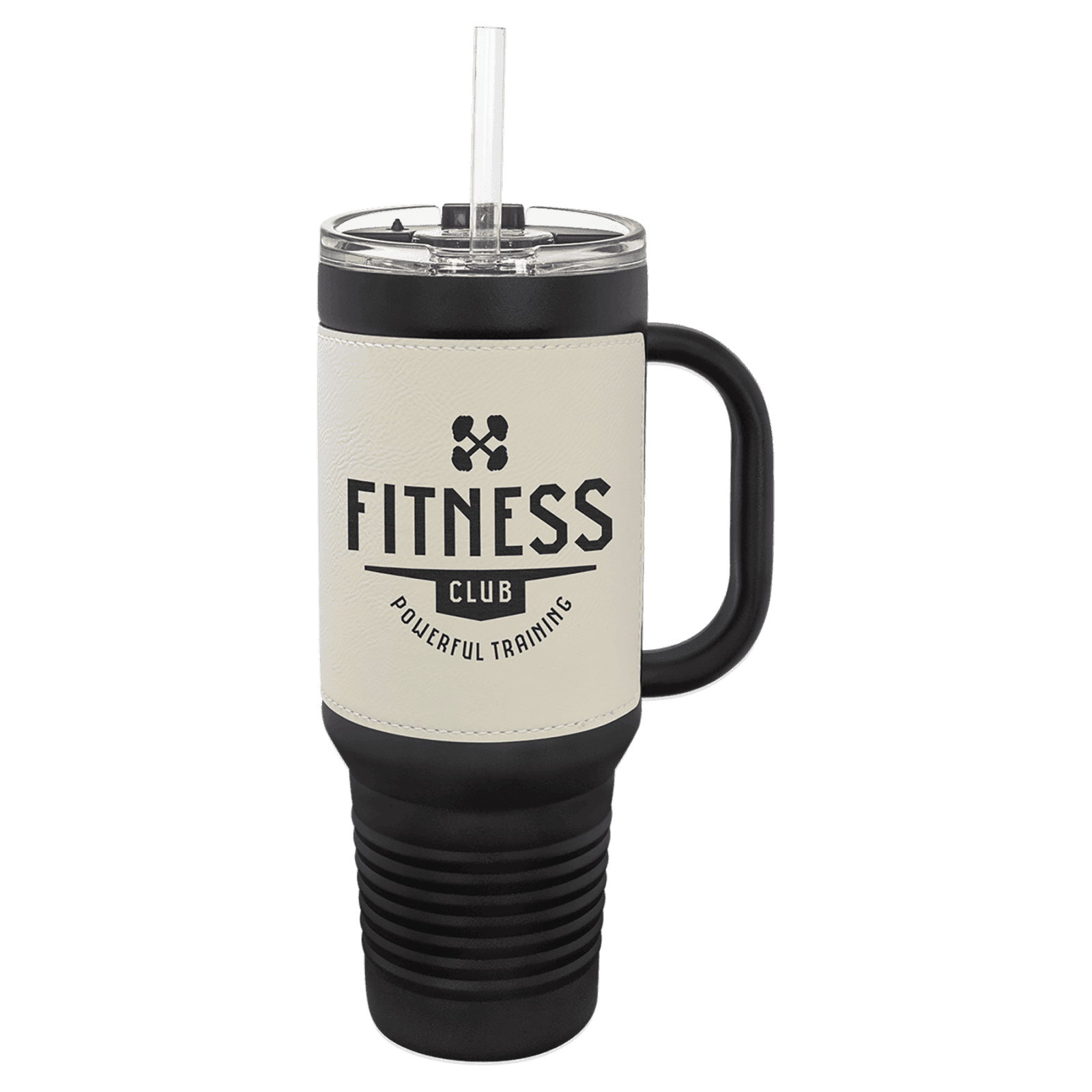 Polar Camel Black with White Leatherette 40 oz. Travel Mug with Straw