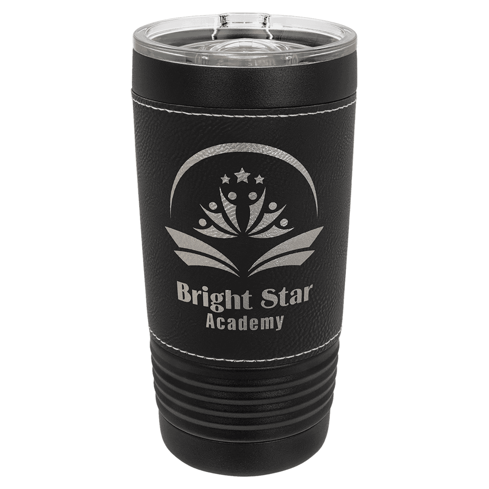 Black with Black/Silver Leatherette Wrapped 20 oz. Polar Camel with Slider Lid