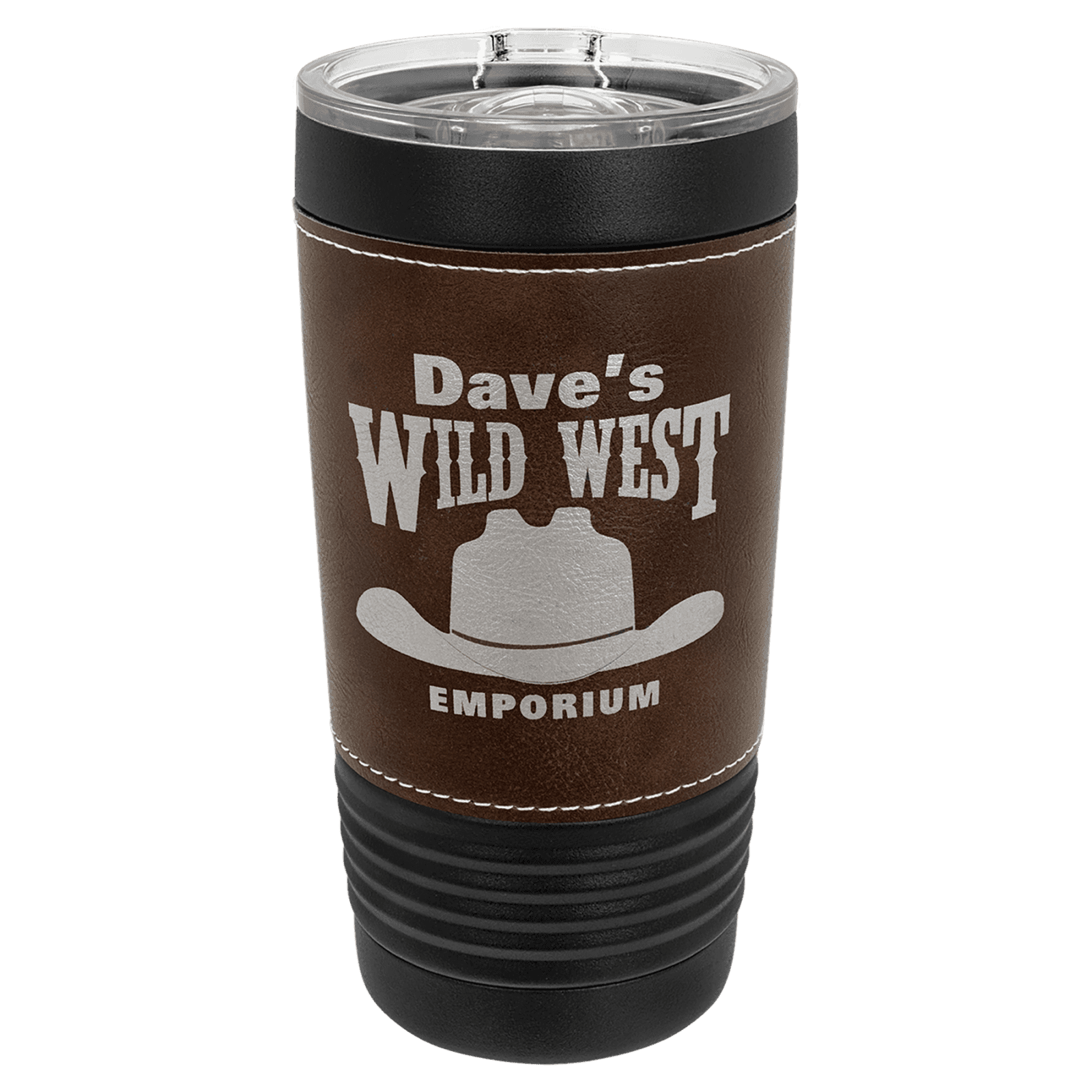 Black with Rustic Leatherette Wrapped 20 oz. Polar Camel with Slider Lid