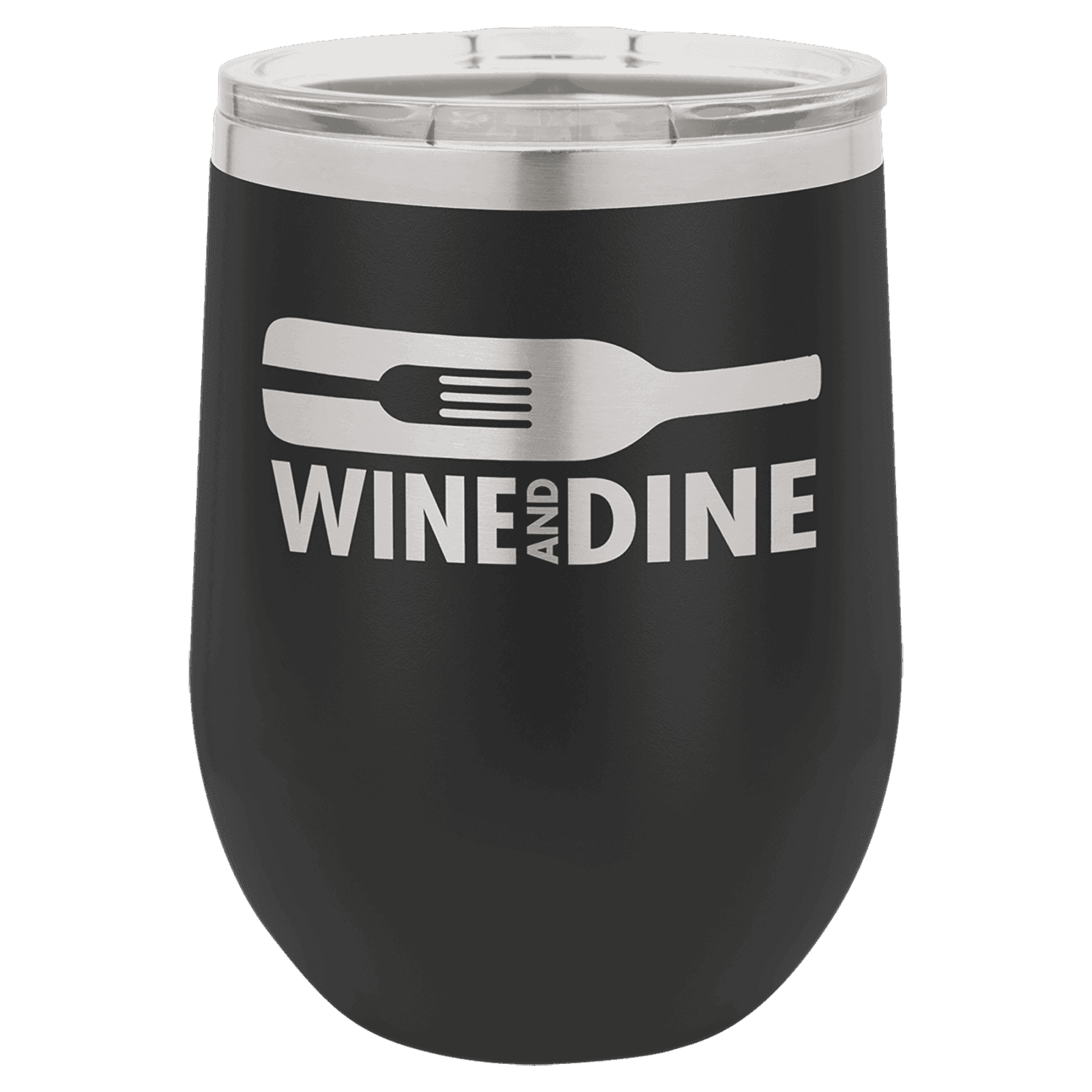 Black 12 oz. Polar Camel Stemless Wine Tumbler with Clear Lid