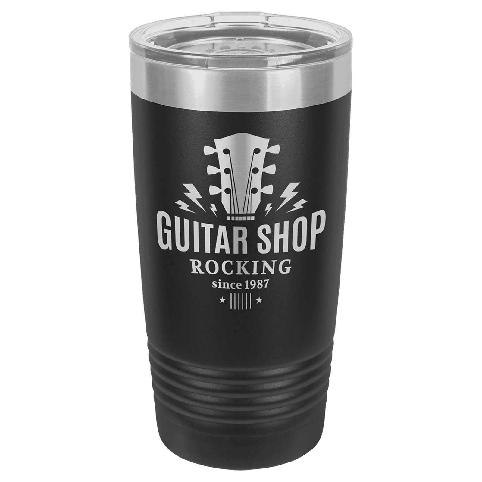 Black/Silver Ring 20 oz. Polar Camel Ringneck Tumbler with Clear Lid
