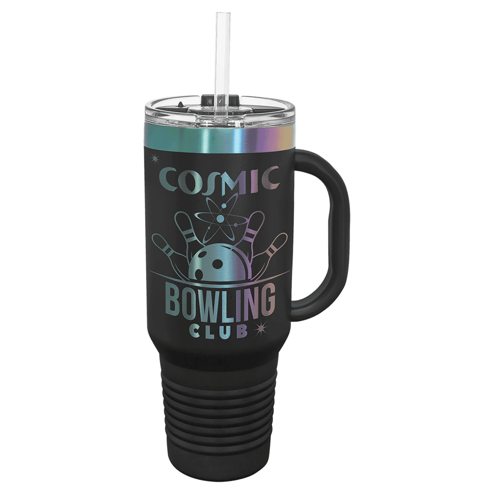 Polar Camel 40 oz. Black/Prism ION-Plated Travel Mug with Straw