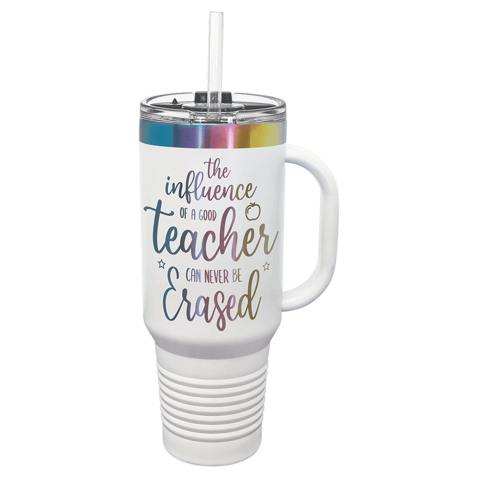 Polar Camel 40 oz. White/Prism ION-Plated Travel Mug with Straw