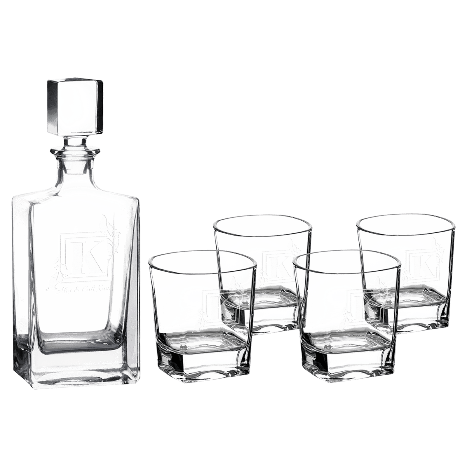 810 ML Polar Camel Rectangle Decanter with 4-8 oz. Rectangle Rocks Glasses