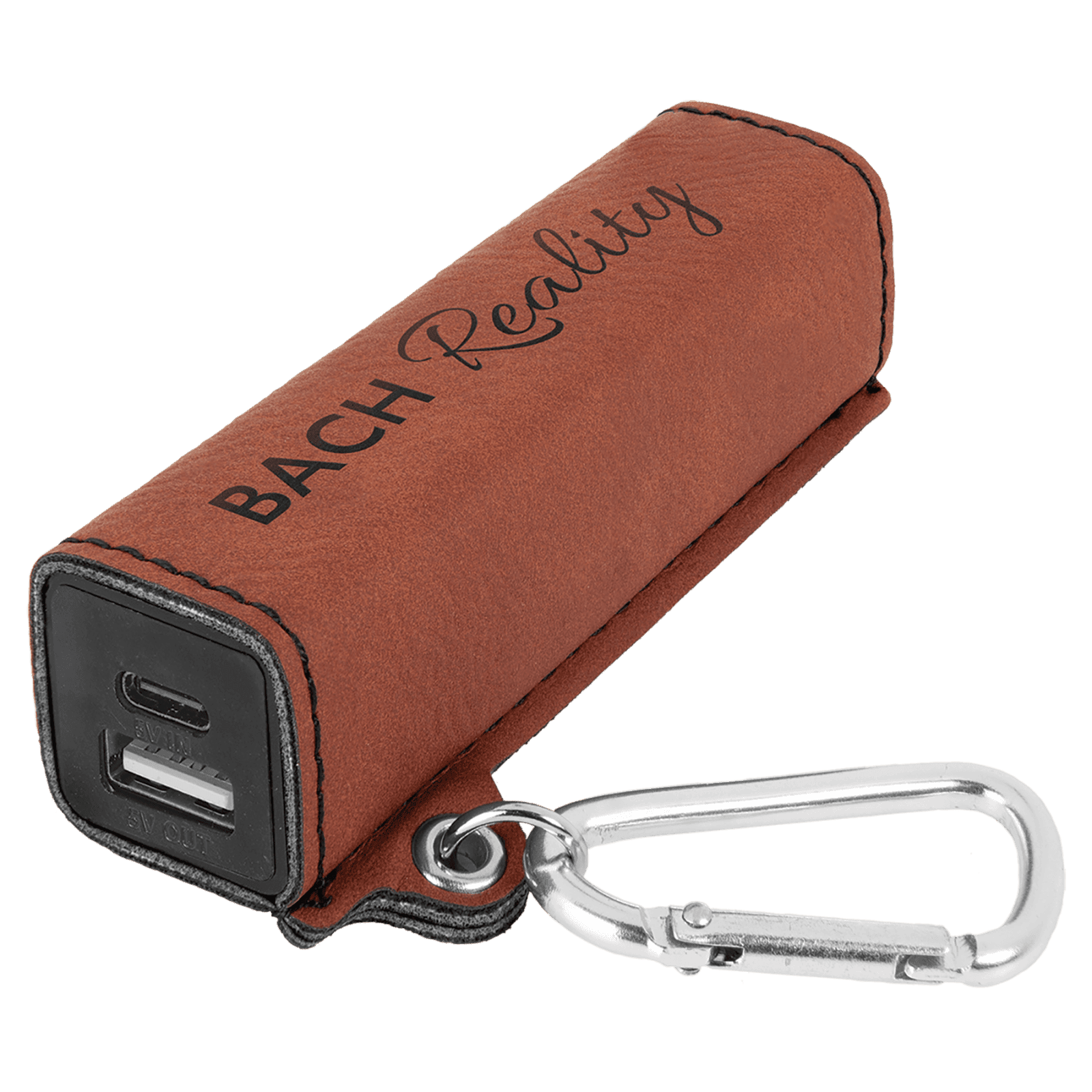 Rawhide Leatherette 2200mAh Power Bank with USB-C Charging Cord and Carabiner