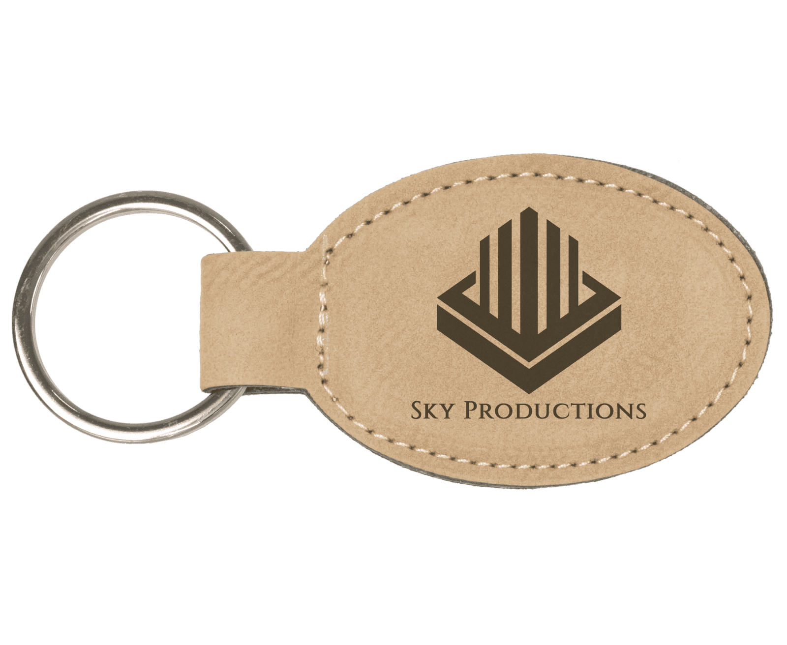 Light Brown Leatherette Oval Keychain