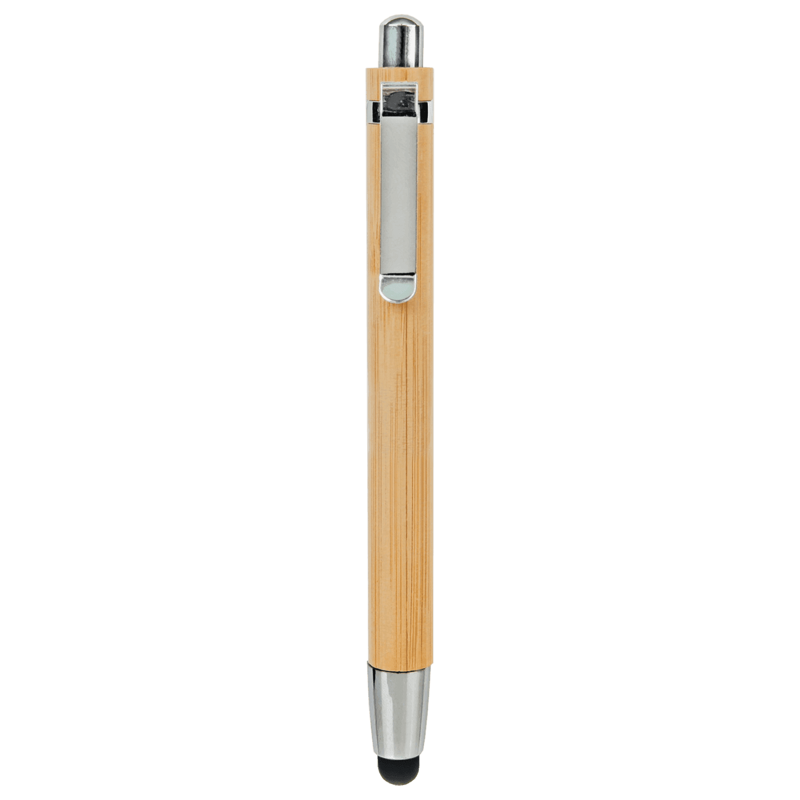 Genuine Bamboo Ballpoint Pen with Stylus Tip & Silver Trim