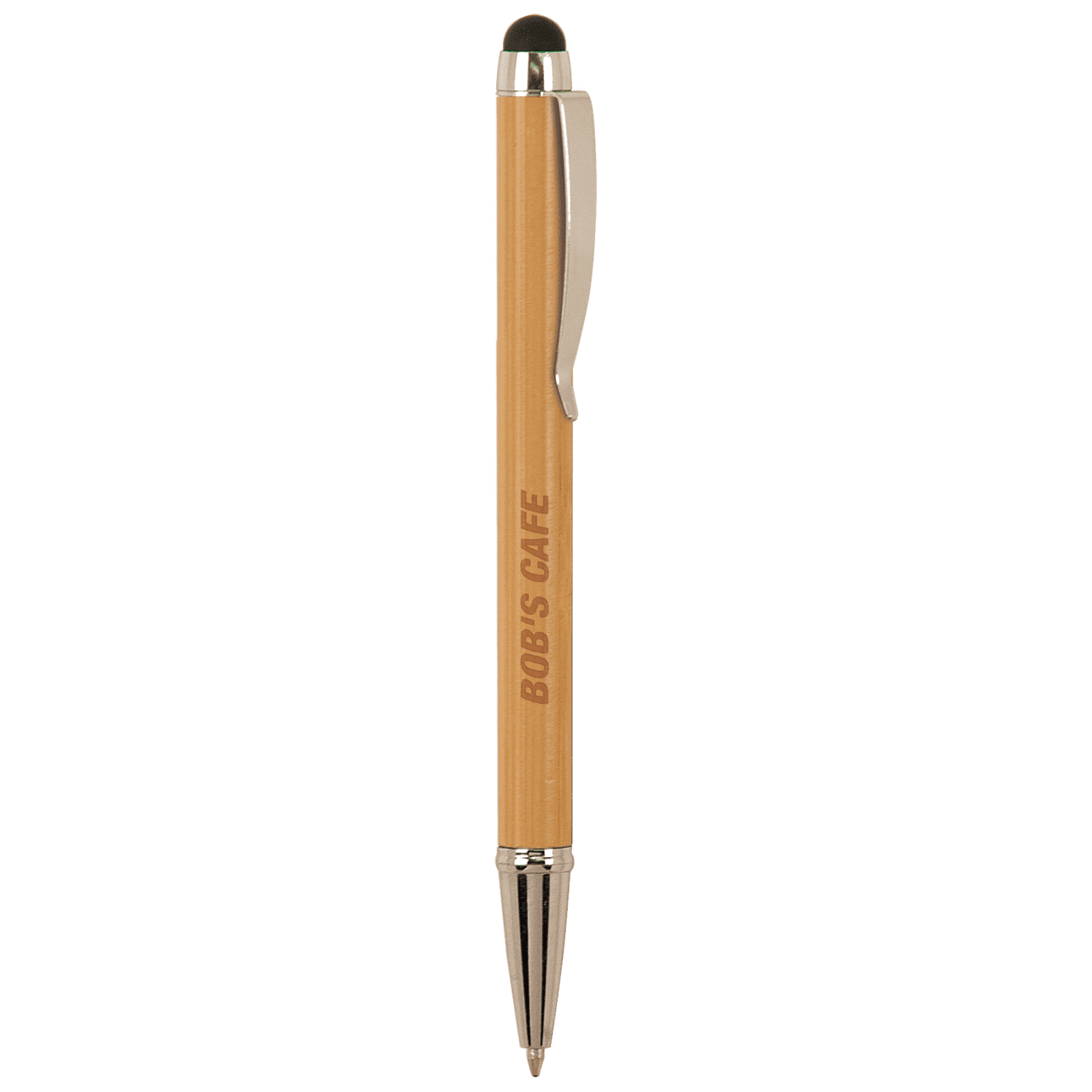 Bamboo Ballpoint Pen with Stylus & Silver Trim