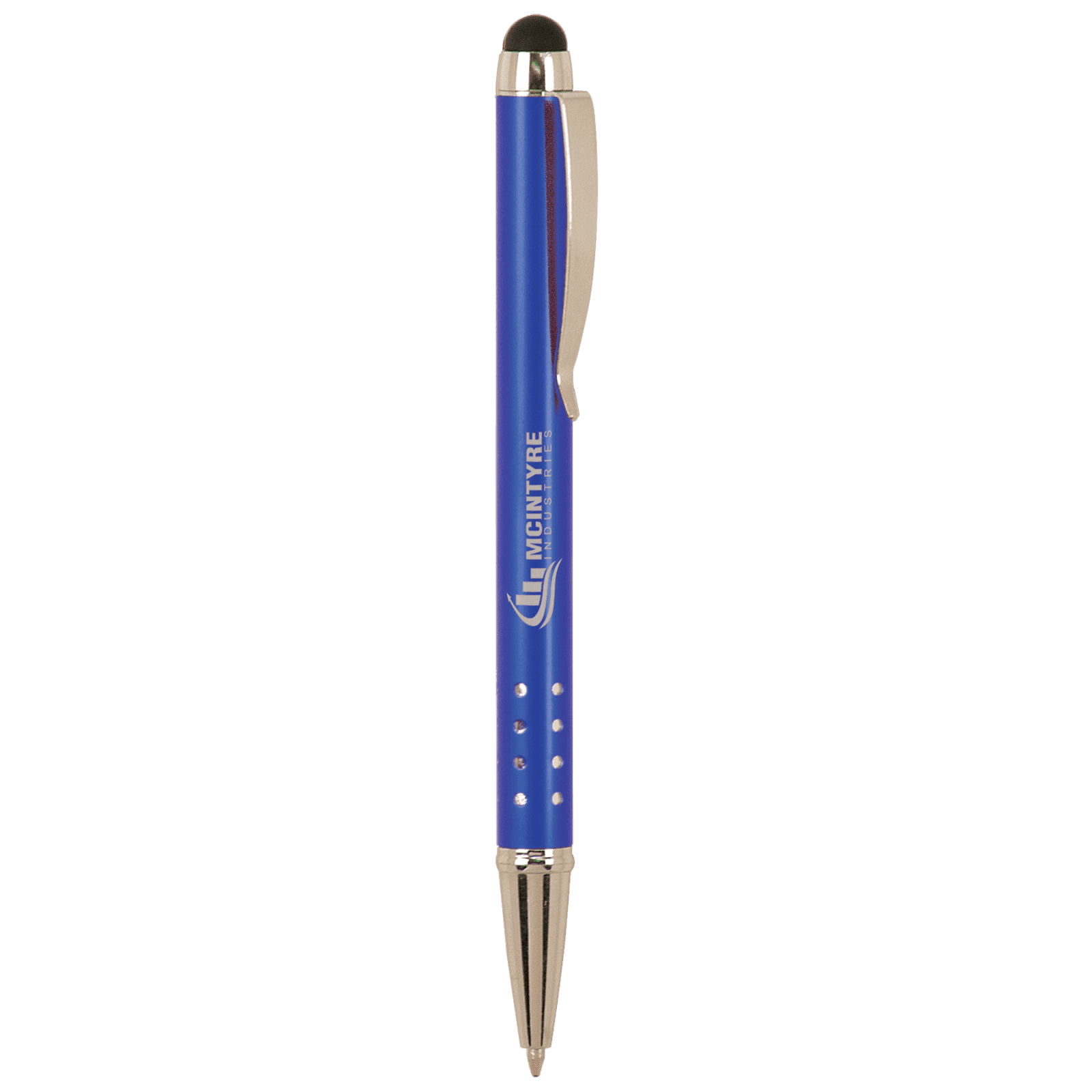 Gloss Blue Ballpoint Pen with Stylus & Silver Trim