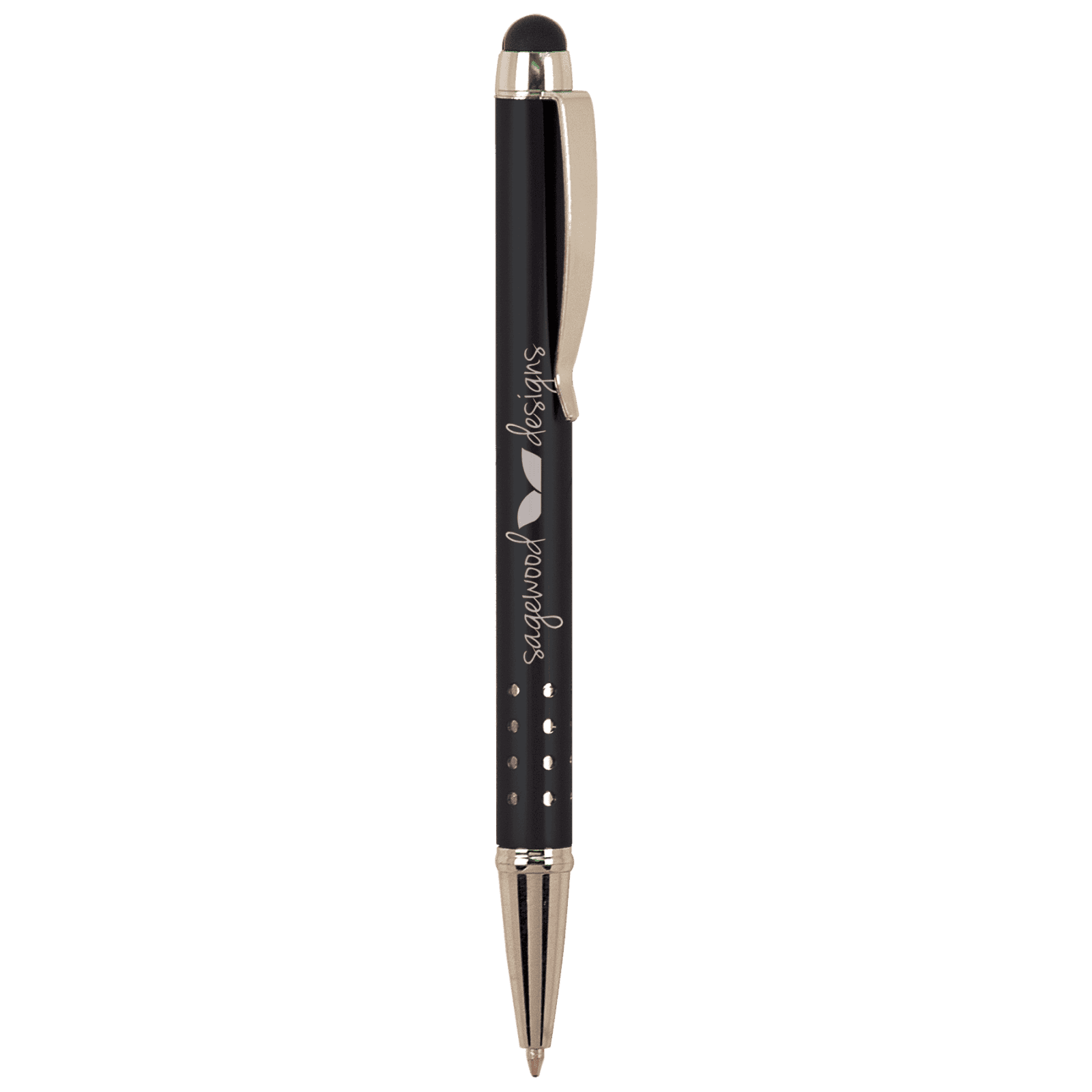 Gloss Black Ballpoint Pen with Stylus & Silver Trim