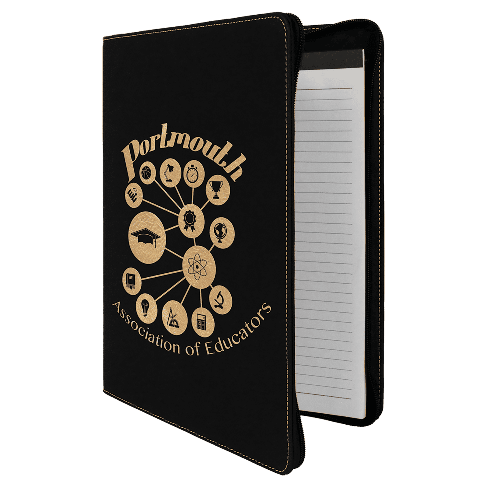 Black/Gold Leatherette Portfolio with Zipper