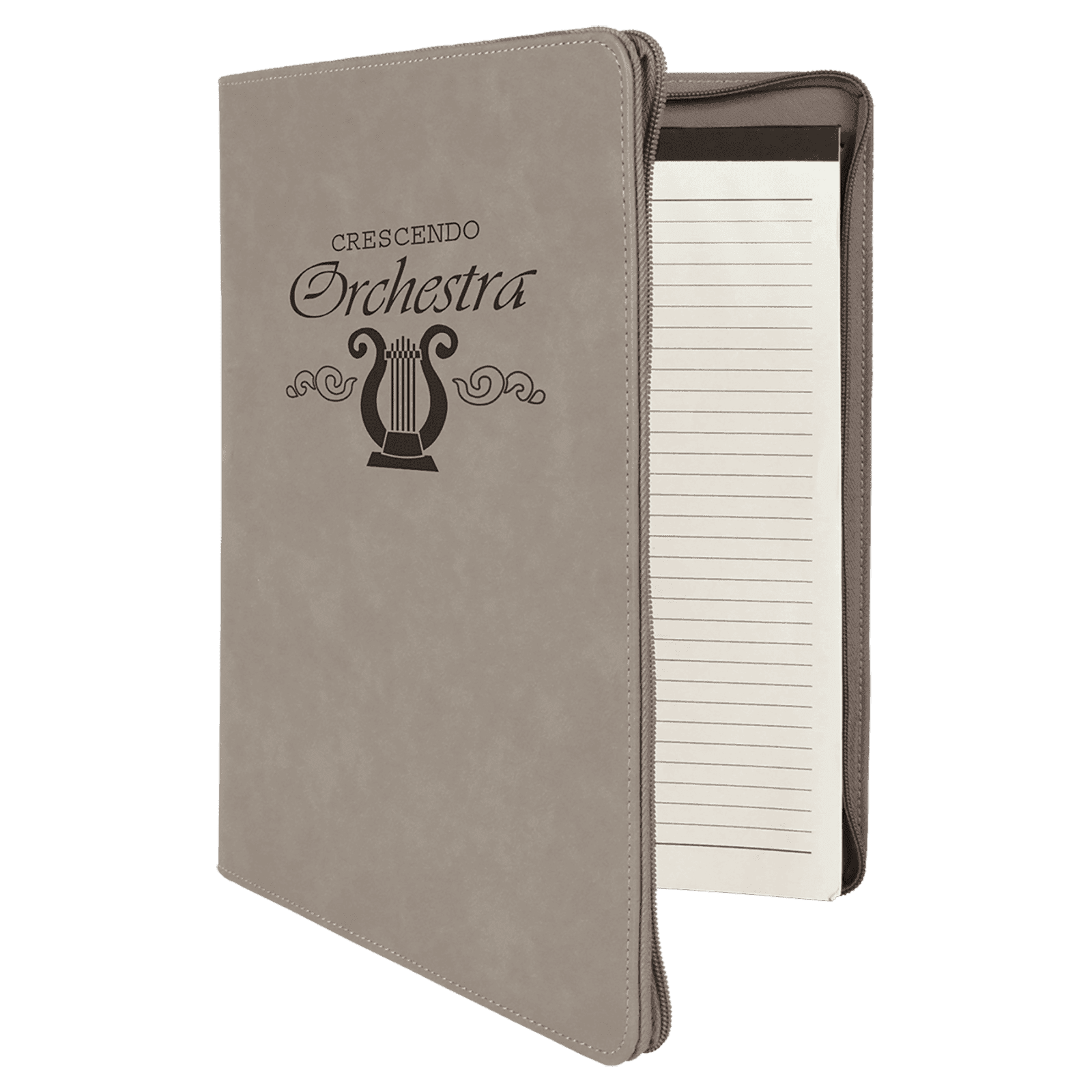 Gray Leatherette Portfolio with Zipper & Notepad