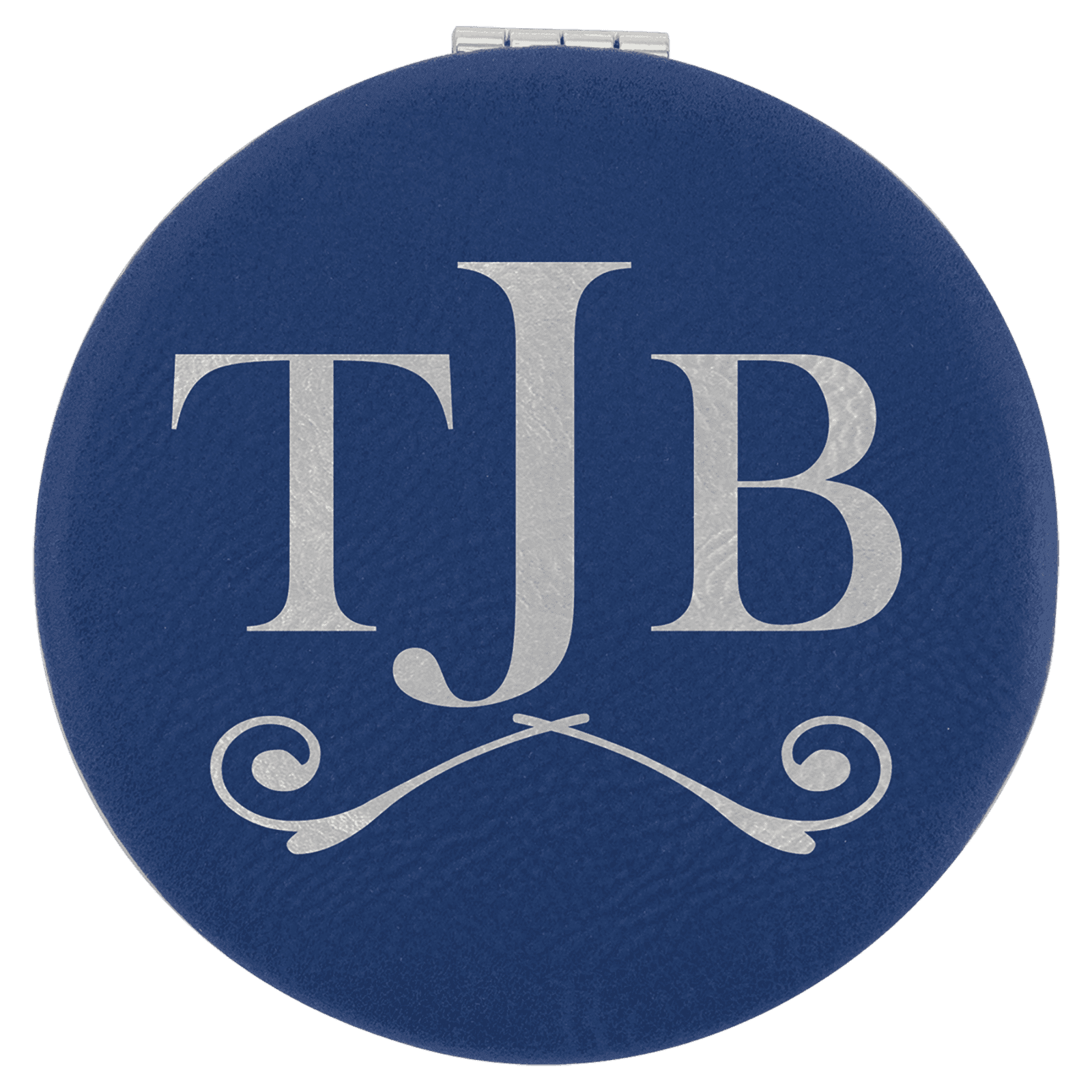 Blue/Silver Lasered Leatherette Compact Mirror