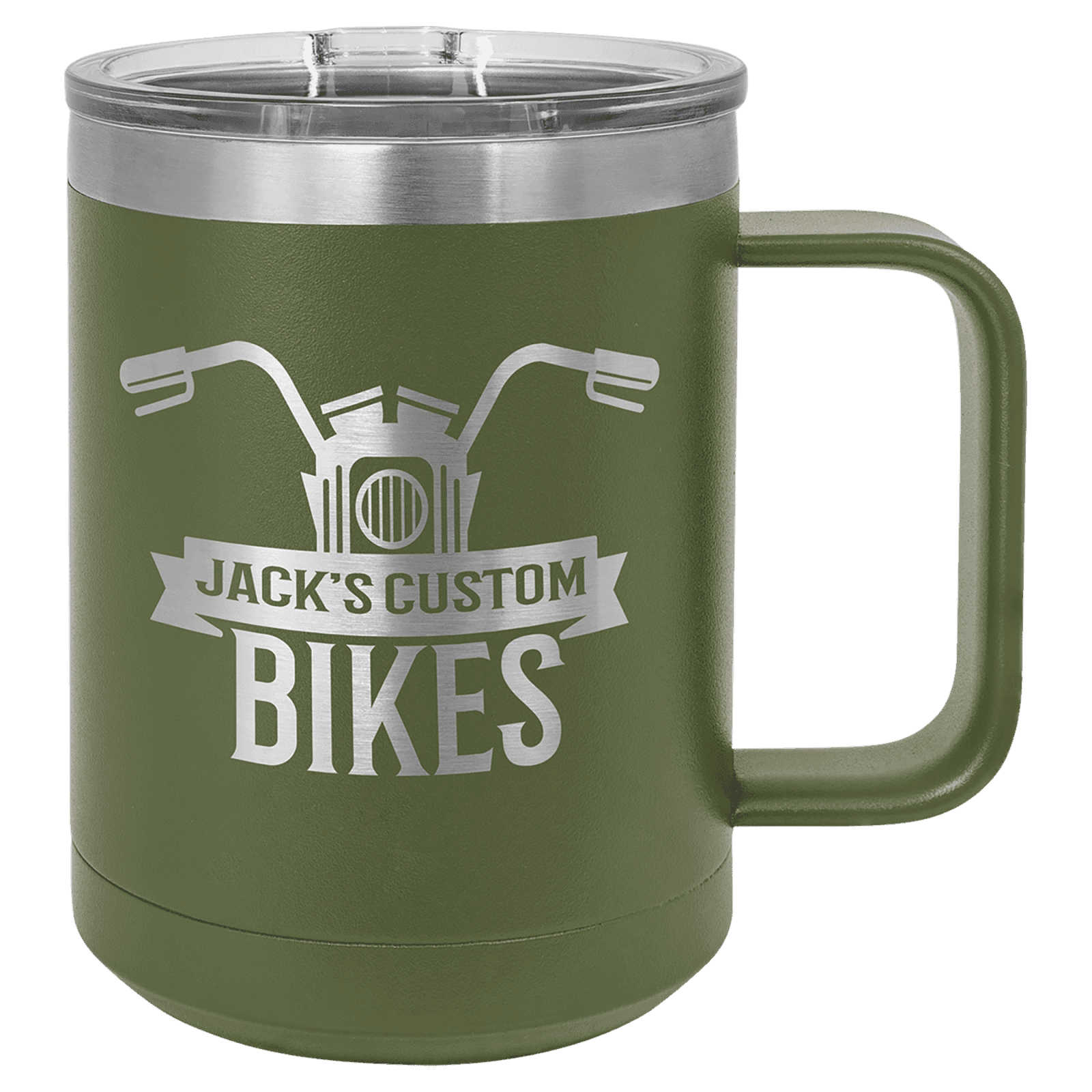 Olive Green 15 oz. Coffee Mug with Clear Slider Lid