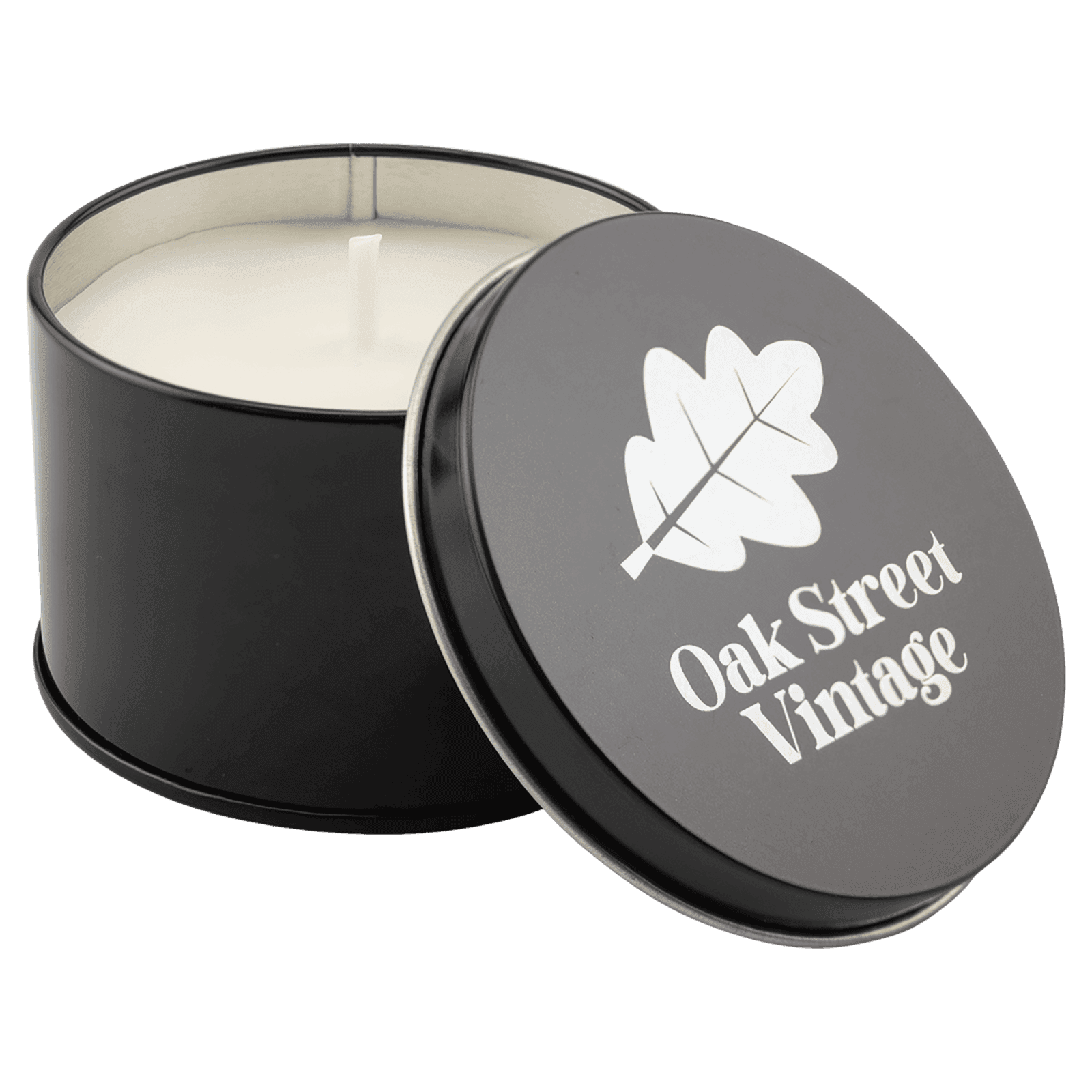 Weathered Oak Candle in a Black Metal Tin, 5.3 oz.