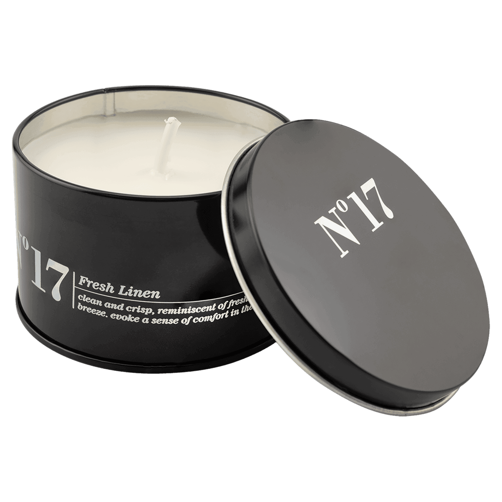 Crisp Linen Candle in a Black Metal Tin, 5.3 oz.